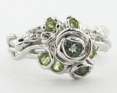 Rose Trellis Ring: Silver & Moss Green