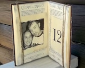 Wedding table number sign altered book with photo, twine and scroll design