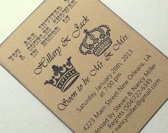 Mr and Mrs invitation king and queen shower, rehearsal, new orleans, set of 12
