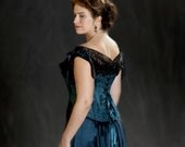 c. 1905 Teal and Black Silk Brocade Edwardian Ensemble