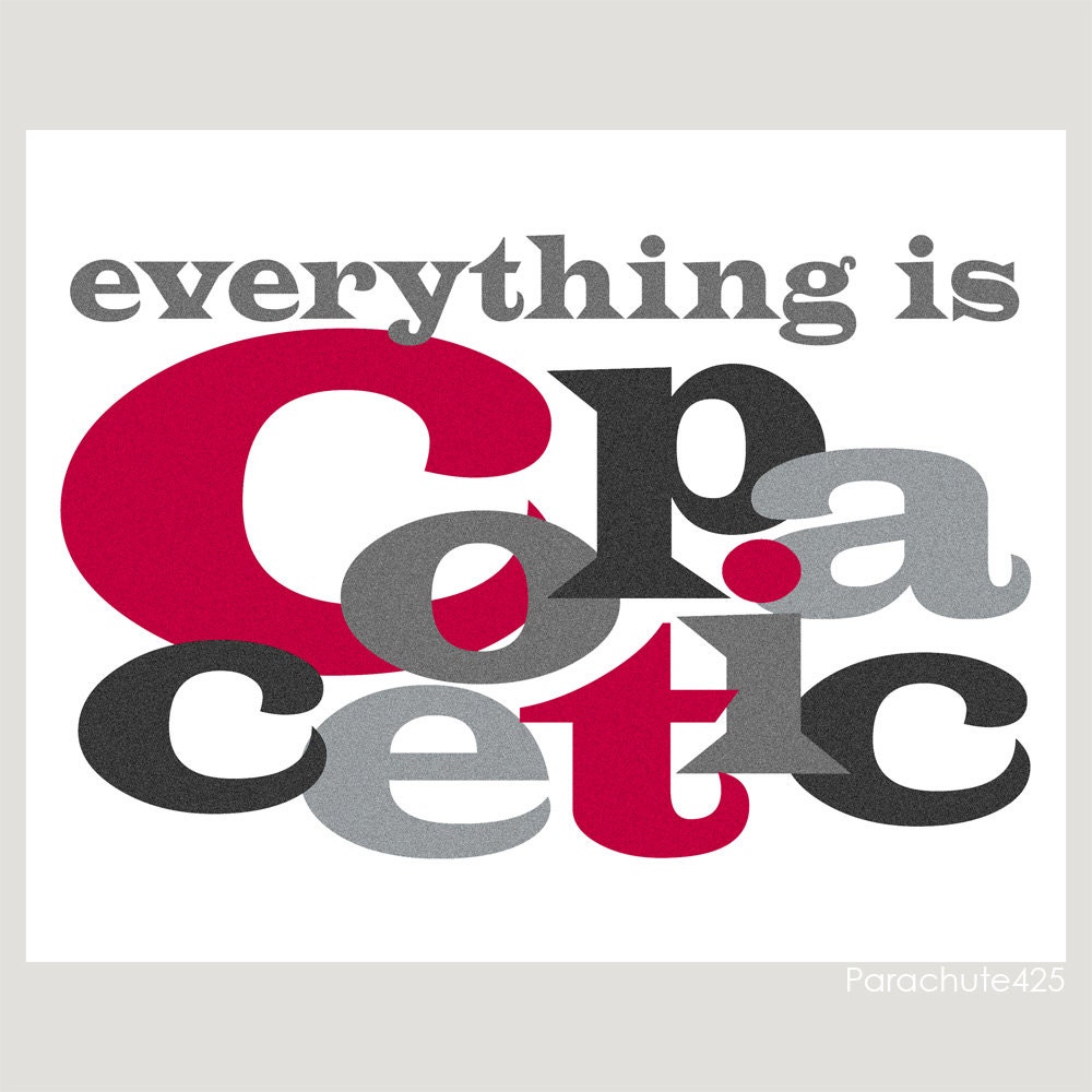 Everything Is Copacetic, 8x10 digital art print, typographic, red and grey, office art, home decor, dorm art