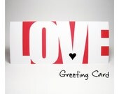 LOVE Greeting Card, anniversary card, wedding card, birthday card, red and white, typography