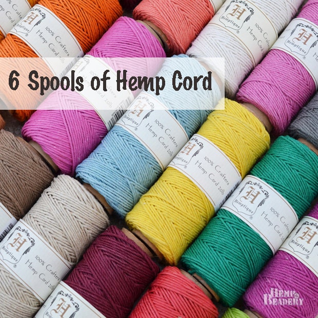 Hemp Cord, 6 Spools, 1mm, Macrame Cord,  Colored Hemp, Bracelet Cord, Cords, Hemp Twine