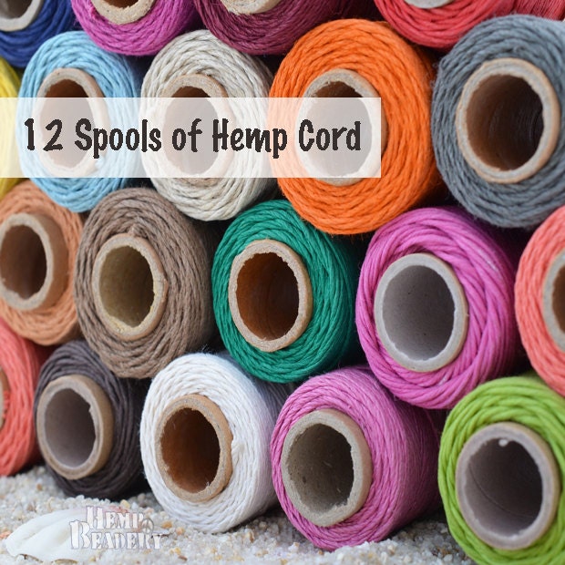 Hemp  Cord, 12 Spools, Choose The Colors, Macrame Cord,  Colored Hemp Twine, Hemp Twine Bulk