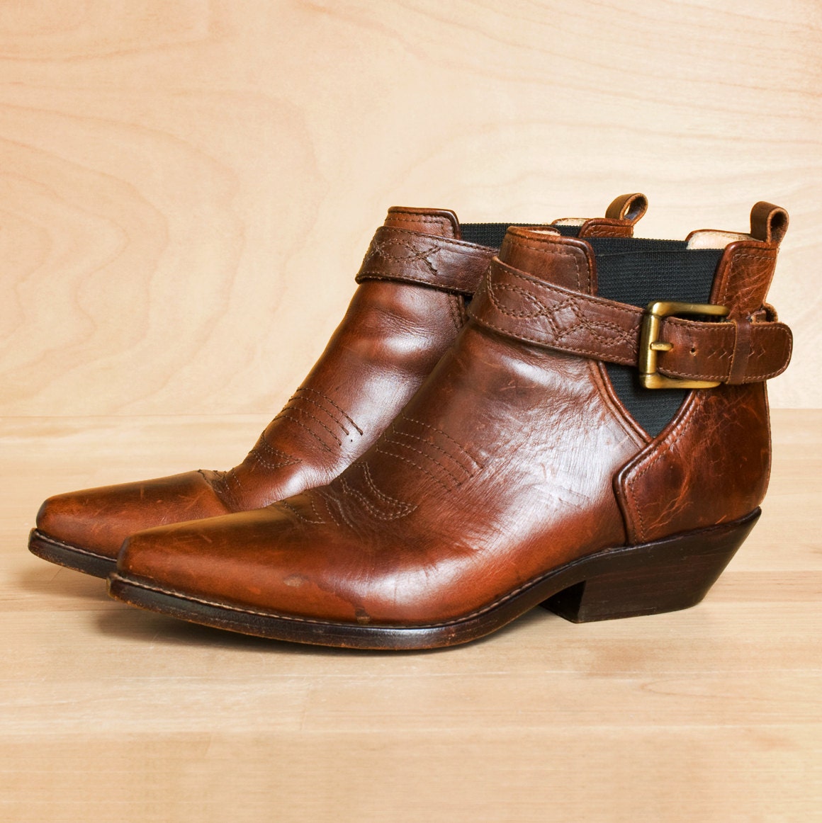 Ankle boots 7. Vintage 1980s Cole Haan Country tan leather chelsea buckle boots 7 / winklepickers / ankle boots 7