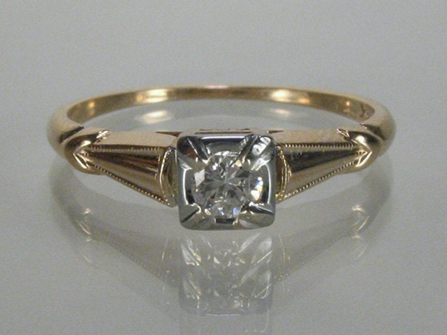 Vintage Two Tone Diamond Engagement Ring