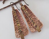 Mixed Metal Earrings, Textured Metalwork Earrings, Hand Forged Earrings, Trendy Modern Mixed Metal Jewelry, Long Metal Earrings