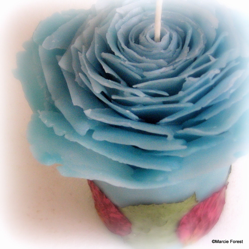 Beeswax Rose Candle in Blue - Wedding, Engagement, Birthday, Home Decor, Gift - Eco Luxury Candles Handmade by Marcie Forest