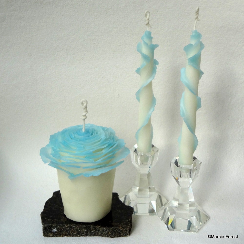 Unique Unity Set, Rose Wedding Candles, Sweetheart Table Decor, Eco Luxury Wedding Gift - Pure Beeswax Candle Art by Marcie Forest