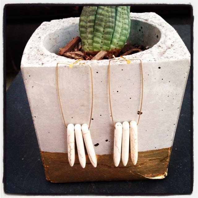 Howlite Spikes on 14k Gold Fill Geometric Ear Wires