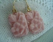 Vintage Antique 1920's Opaque Pink Glass Gold Earrings Bohemian Gablonz Floral
