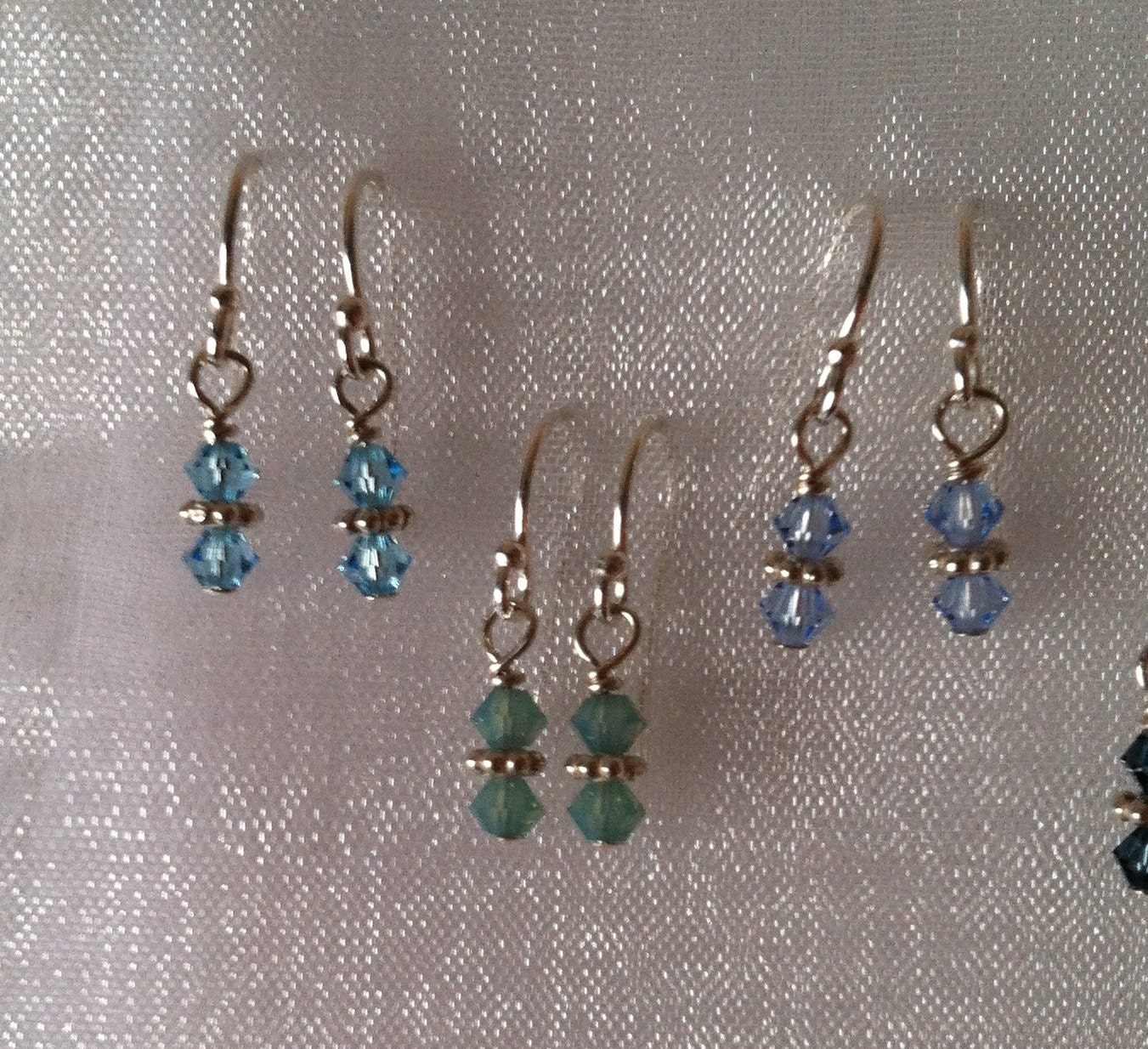 Tiny Swarovski Crystal Duo Earrings - Blue Opal --sterling silver