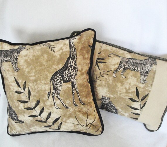 Giraffe & tiger pillow brown tan black khaki by SewnInspirations