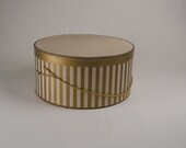 Vintage Large Round Hat Box with Gold stripes