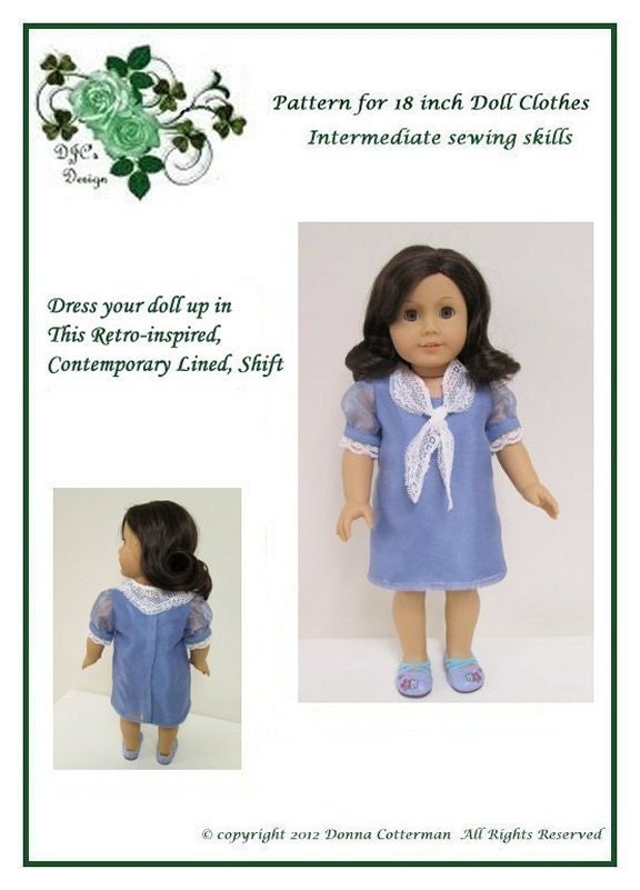 PDF Pattern "Reto Inspired Contemporary Lined Shift" fit American Girl Doll by Donna Cotterman