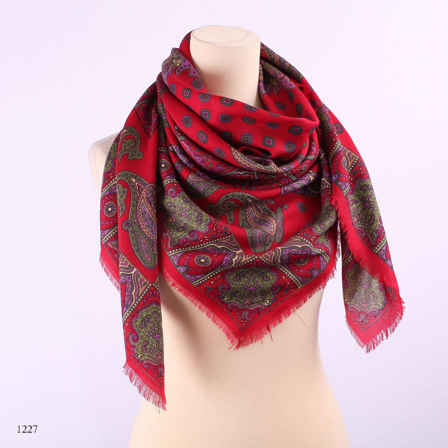 Extra Large 80s  Red Paisley Wrap / Large Oriental Nomad Scarf
