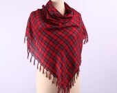 Fringed Extra Large Plaid Scarf / Scottish Tartan Wrap in Cherry Red