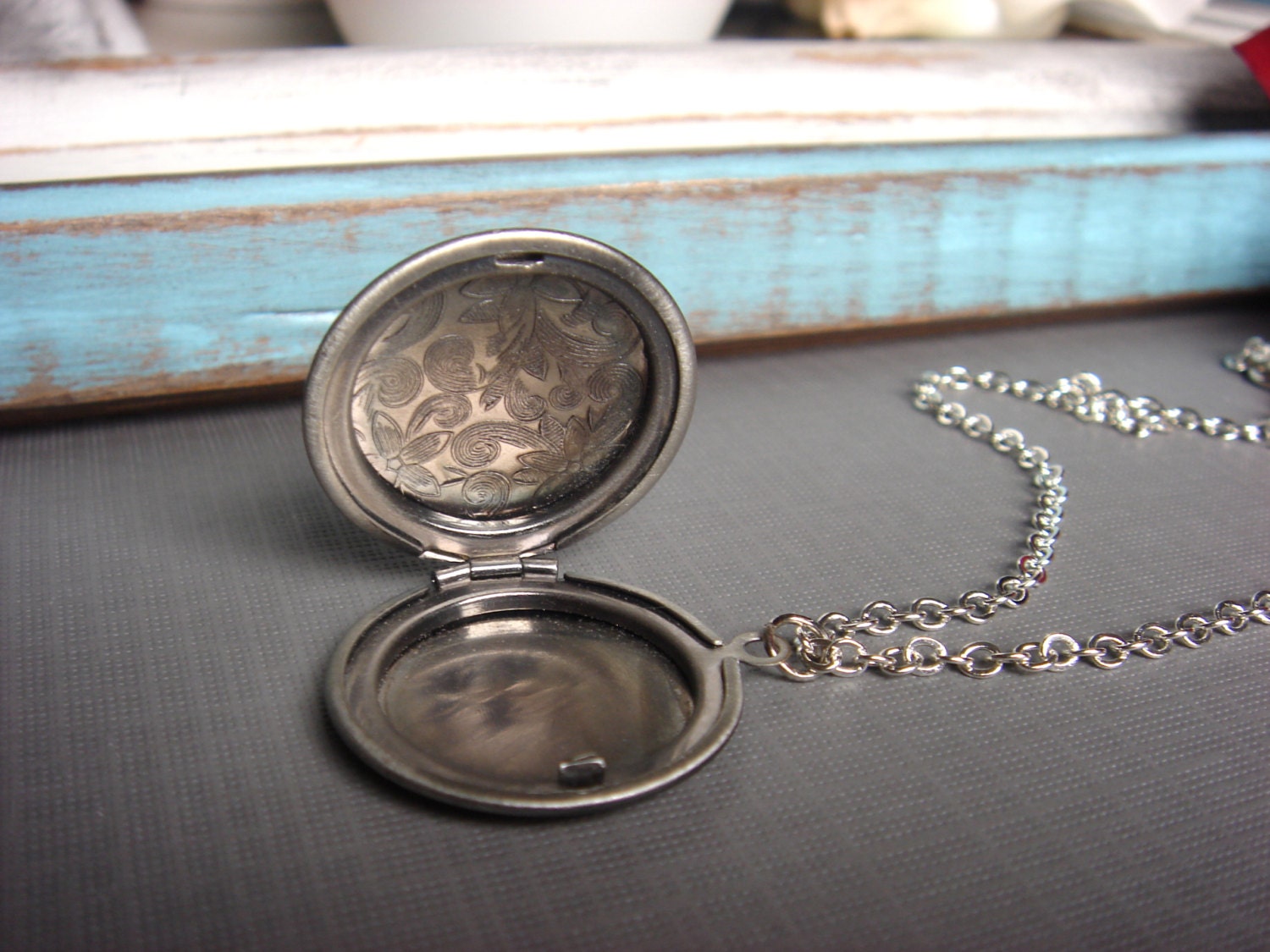 A Little Birdie Told Me - Necklace - Antiqued Silver Floral Sparrow Locket - Two Tone Pendant - Keepsake Jewelry