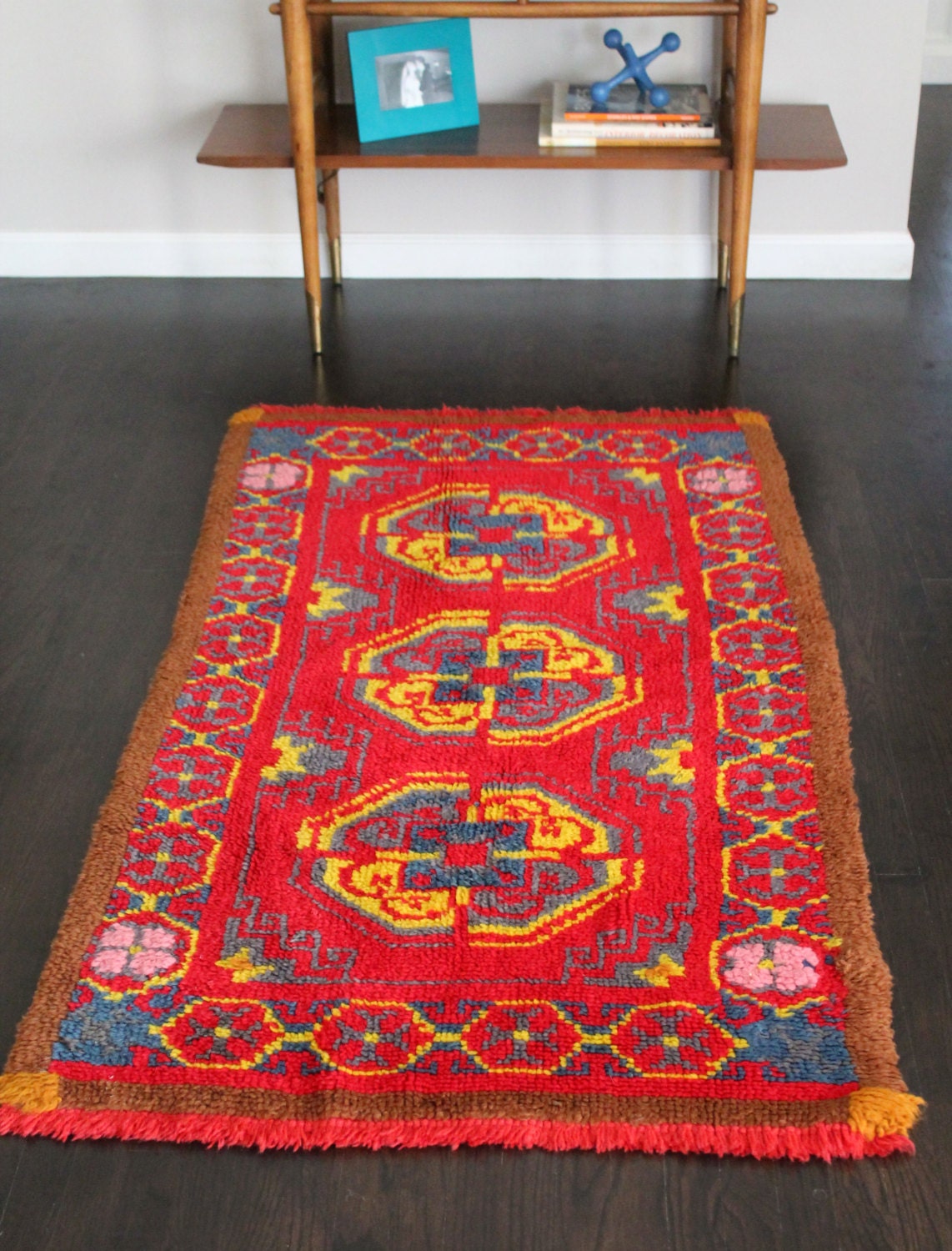 Mid Century Modern Rya Style Shag Rug 5 1/2 x 3 Red