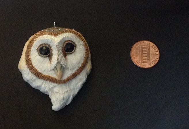 Barn owl Polymer clay pendant OOAK