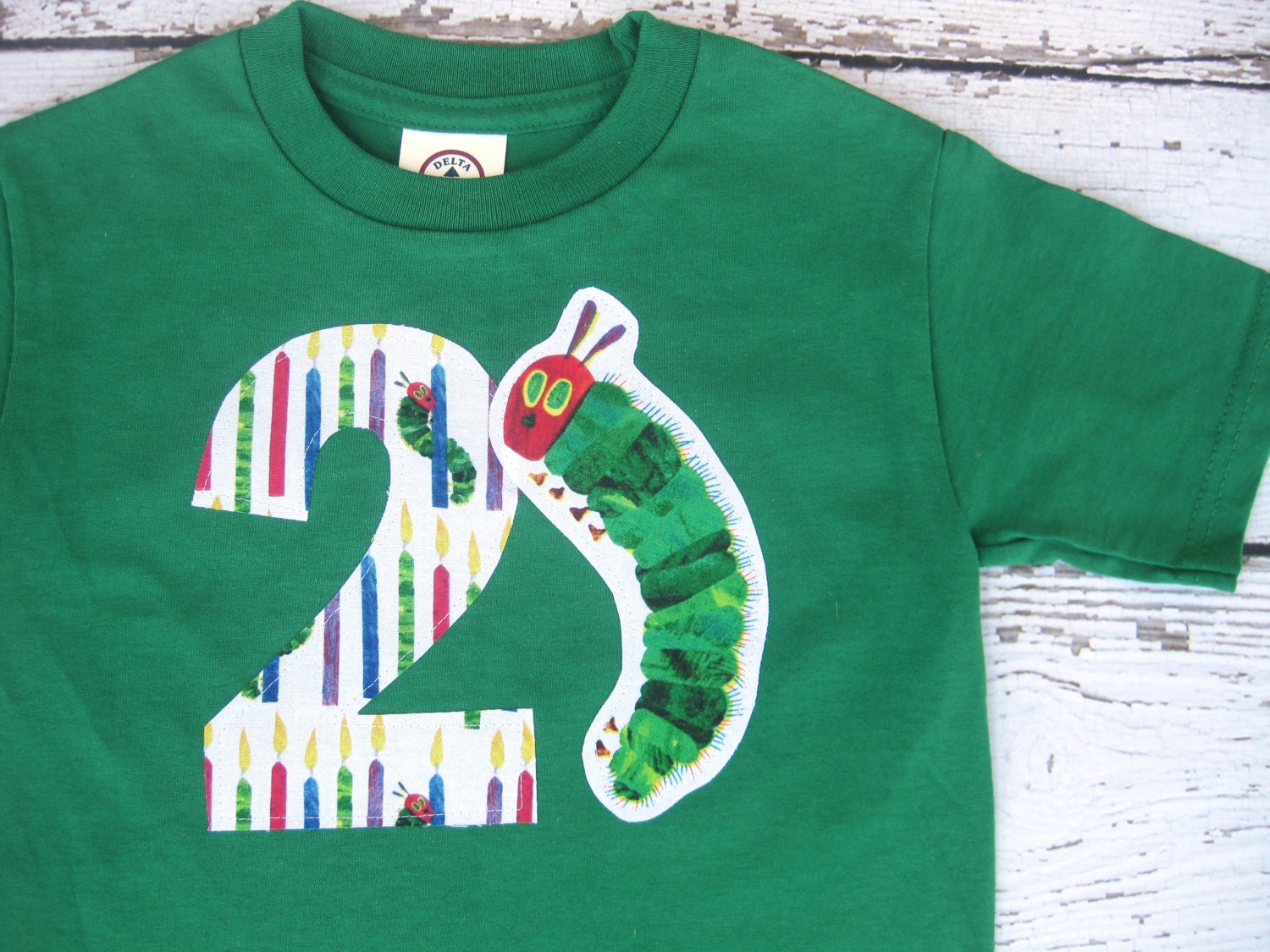 Very Hungry Caterpillar Inspired Applique Tee Birthday Number Made to Order Boy girl Green Baby Toddler Shirt T-Shirt