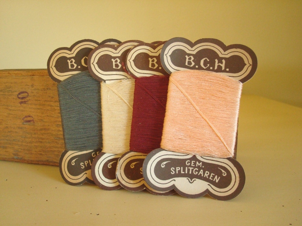 Antique German thread card (1) choose Burgundy, Peach, Ivory or Grey, Gem Splitgaren