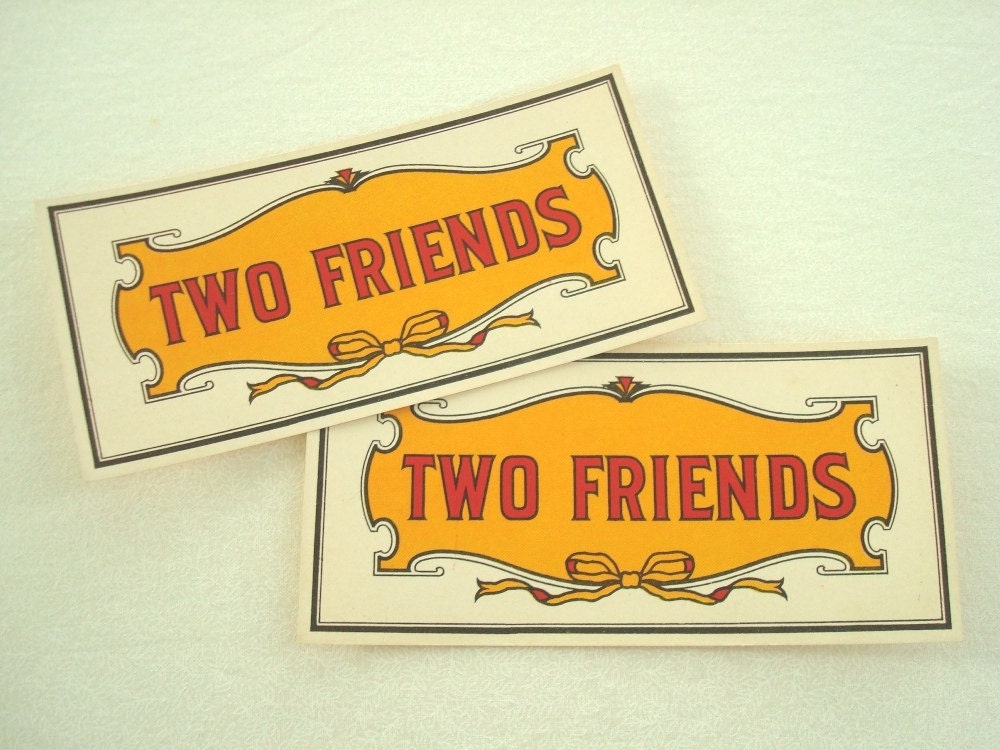 Vintage Two Friends cigar box labels, set of 2
