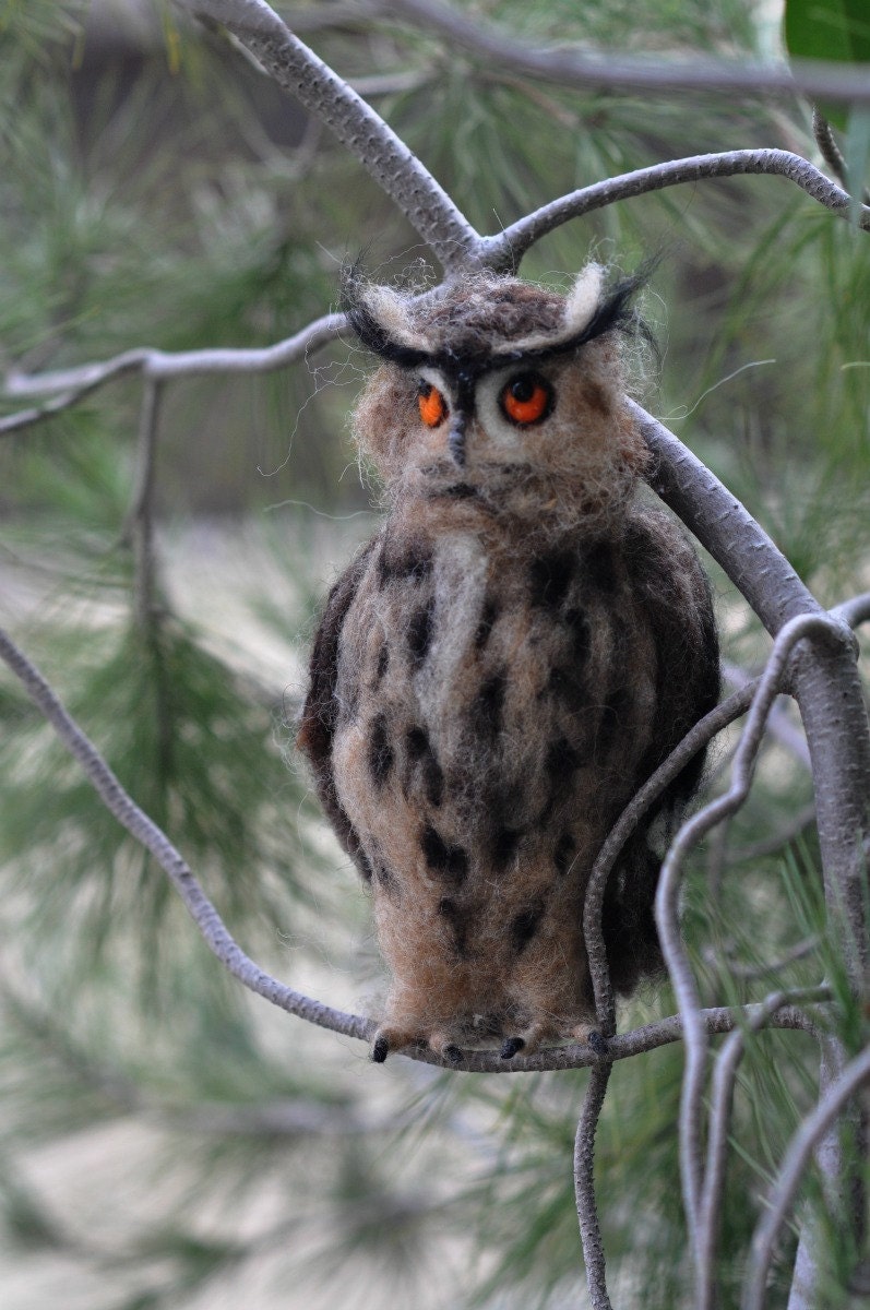 Needle Felted Wool Animals- Waldorf inspired Eagle Owl- Soft Sculpture--needle felt by Daria Lvovsky