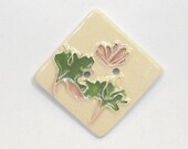ELUSIVE BLOODROOT handmade ceramic button 2 hole emerald wild flower woods white pink rectangle Bead&Button Show by Faith Ann Originals W3
