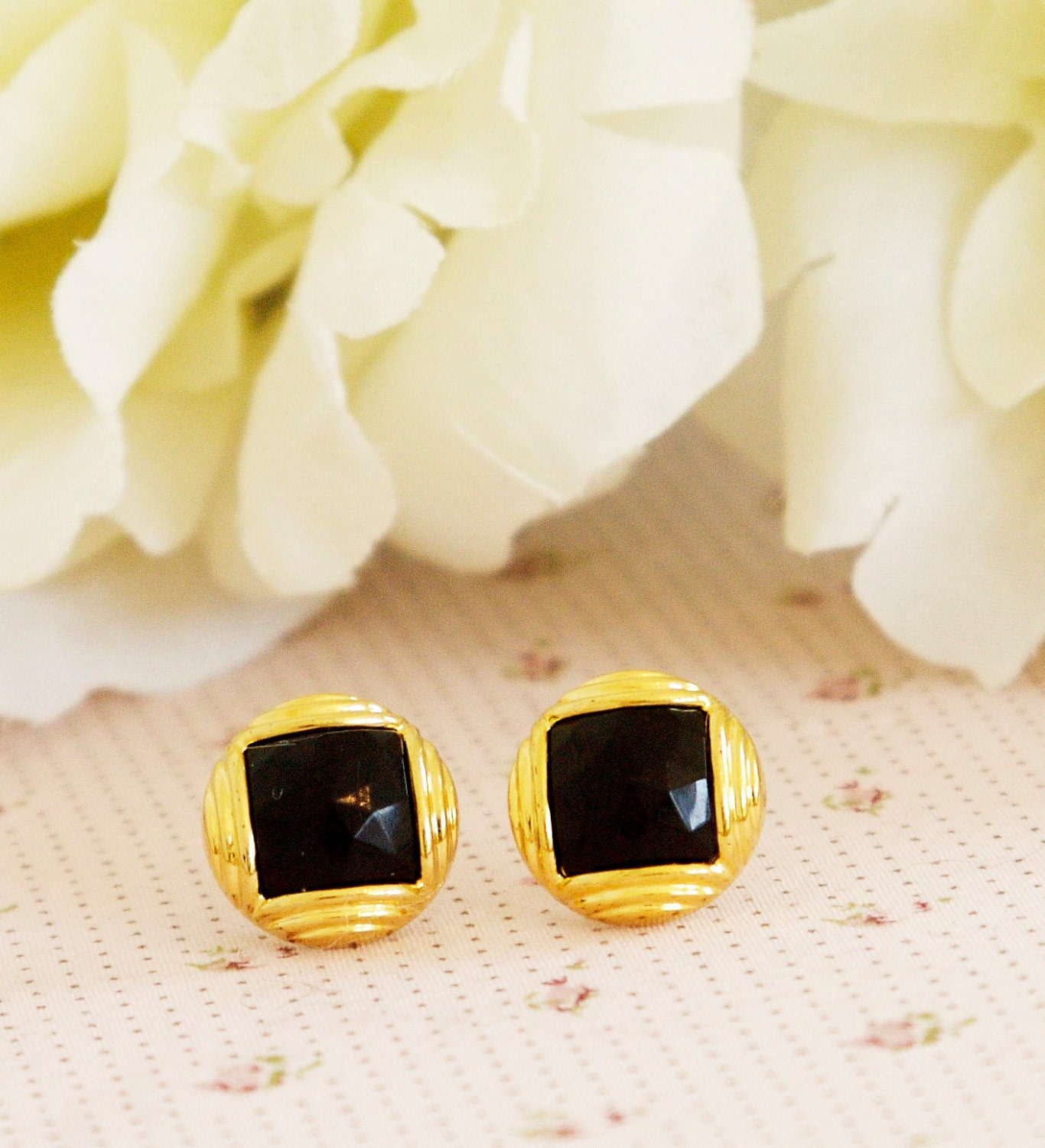 clip on earrings Black post earrings - buttons earrings studs or clip on