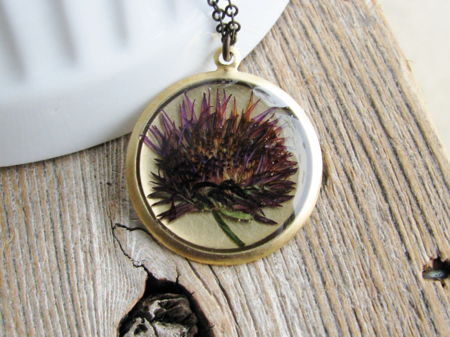 Pressed Aster Flower Necklace Botanical Jewelry Pressed Flower Plant Resin Nature Inspired Real Dried Flower Bridal Jewelry - KateeMarie