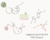 Knitting Needles and Yarn Swirls - Hand Drawn Graphics for Card Making, Web/Blog/Logo Design & more - Vector file. Instant Download by Etsy