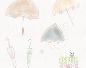 Watercolor Hand Drawn Umbrellas - Digital drawing for your paper crafts and special events - Vector file Incl. - INSTANT Download via Etsy