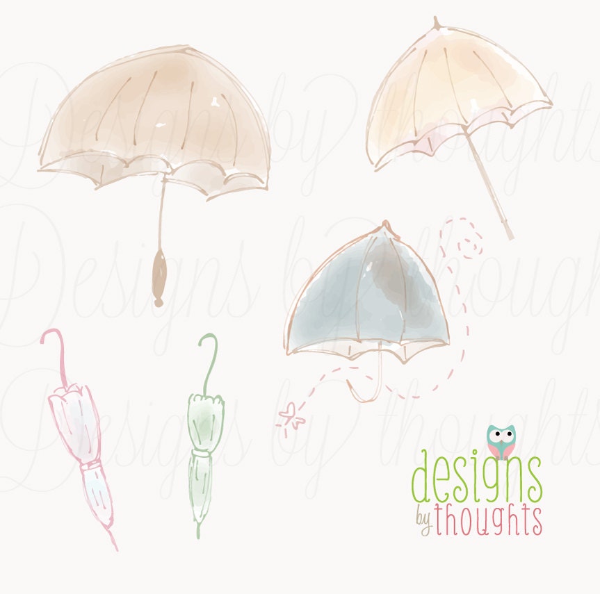 Watercolor Hand Drawn Umbrellas - Digital drawing for your paper crafts and special events - Vector file Incl. - INSTANT Download via Etsy