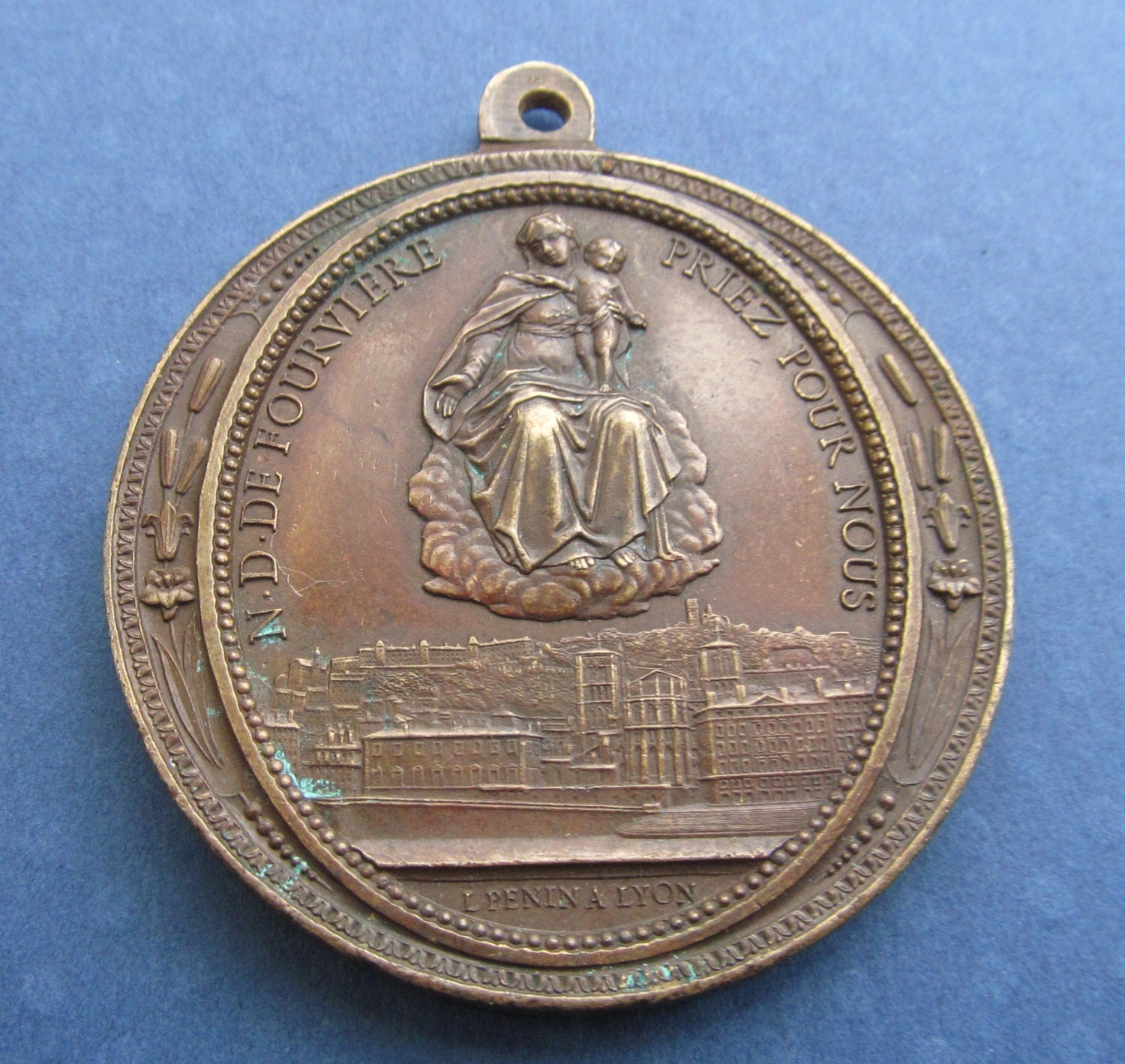 Antique Virgin Mary Madonna Our Lady Of Fourvieres Religious Medal  SS440