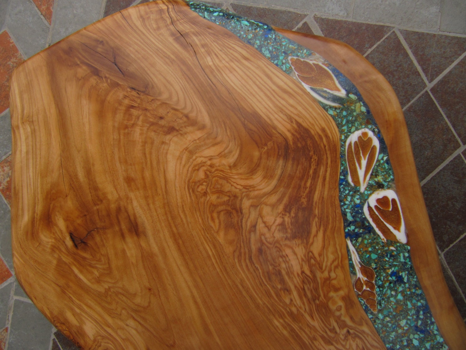 5 large Olive wood Cutting board/Bread board. Olive wood turquoise chrysocolla