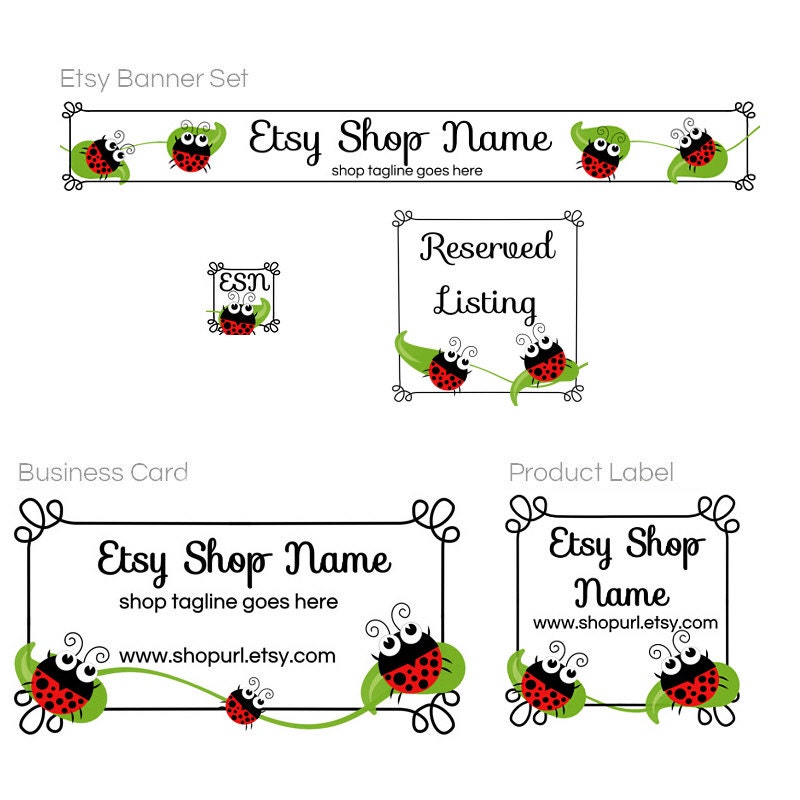 Etsy Banner Set With Business Card and Product Label Designs -  Fun Ladybugs 2