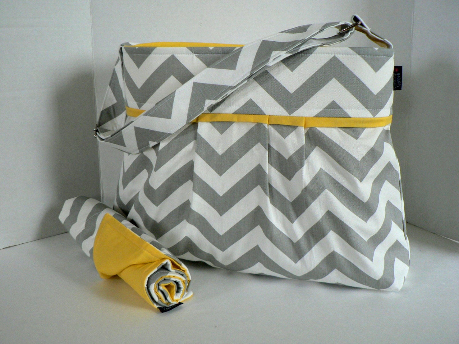 Monterey Chevron Diaper Bag Set - Medium - Grey Chervon and Yellow or Custom Design Your Own