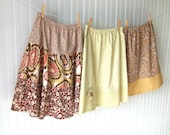Women's Cotton Skirt - Size 10 Tiered Ruffled Floral Chocolate Brown, Cream, Honey Gold Spring and Summer Skirt - JANNYSGIRL