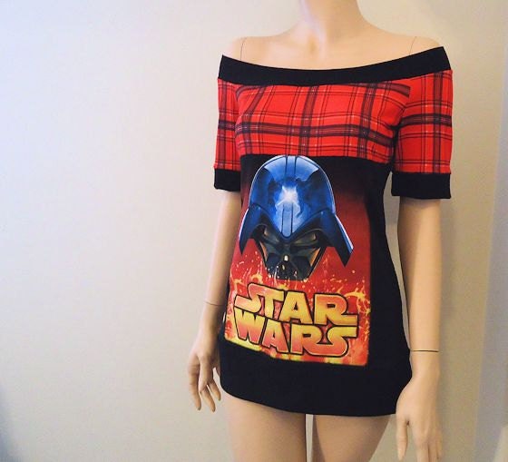 Darth Vader (Star Wars) Off Shoulder Plaid Top LARGE