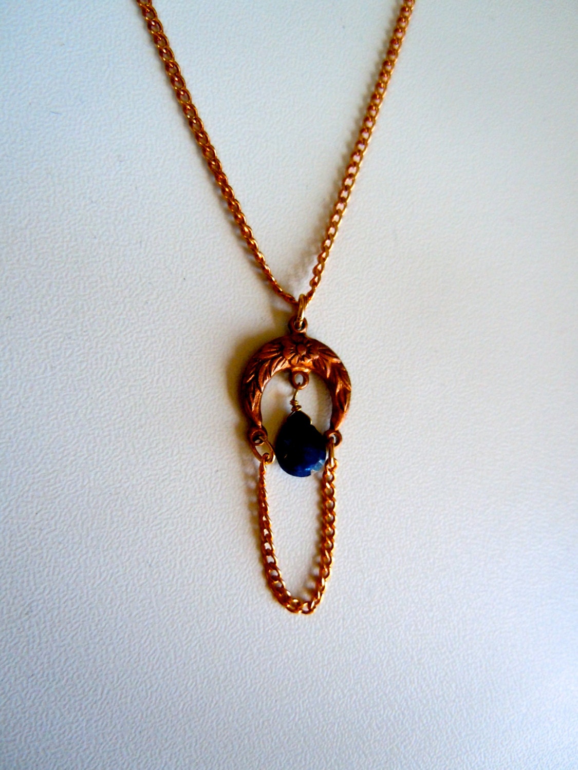 Best of Luck Necklace - Sapphire and Vintage Brass