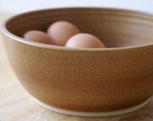 One large stoneware pottery serving bowl - handmade and glazed in natural brown