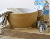 Handmade stoneware mixing bowl - large wheel thrown bowl in natural brown and white
