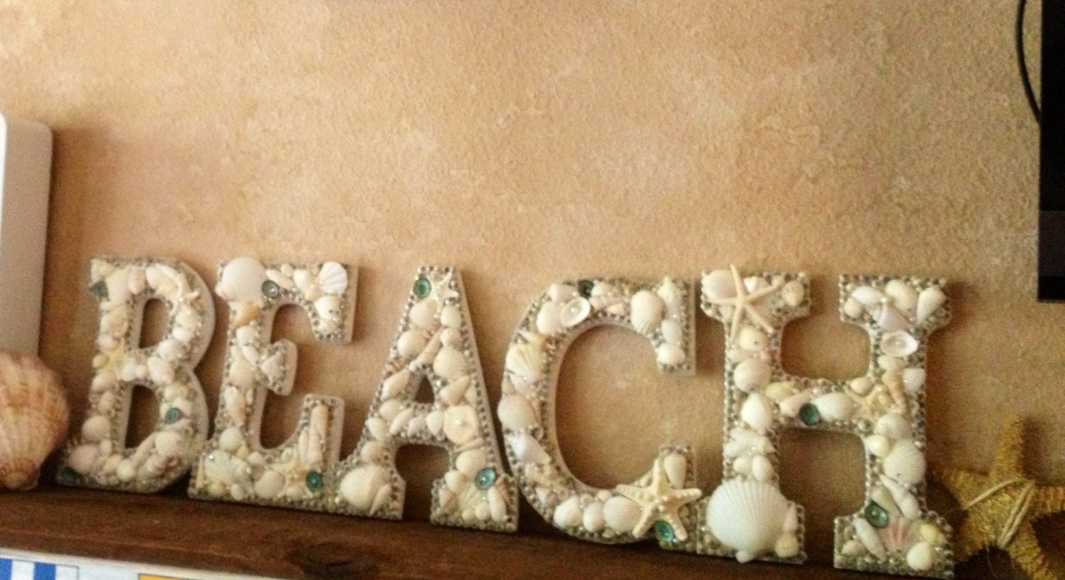Seashell Embellished Letters Spell Beach Coastal and Nautical Decor