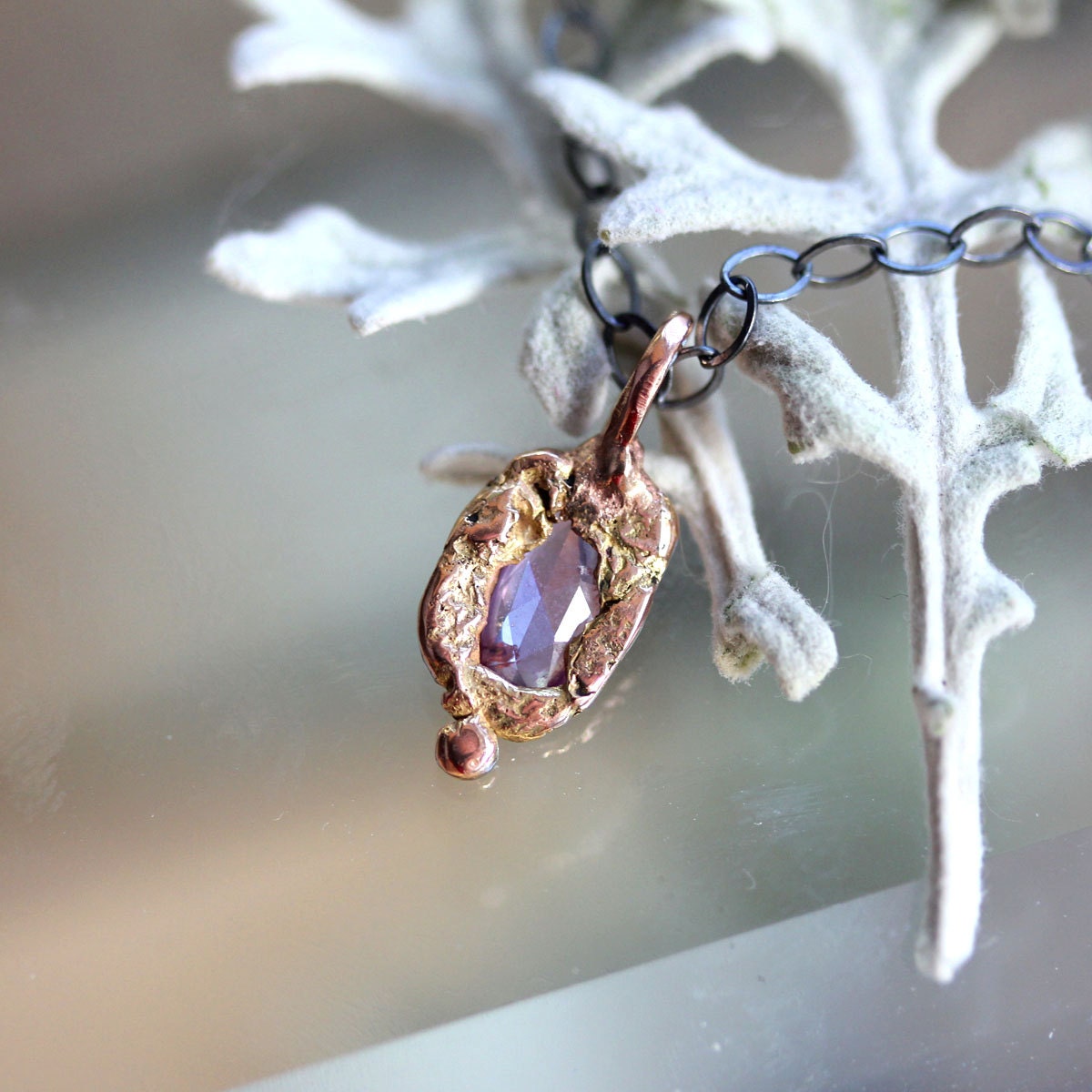 Rose Cut Pink Sapphire In 14K Rose Gold Necklace - Ready To Ship
