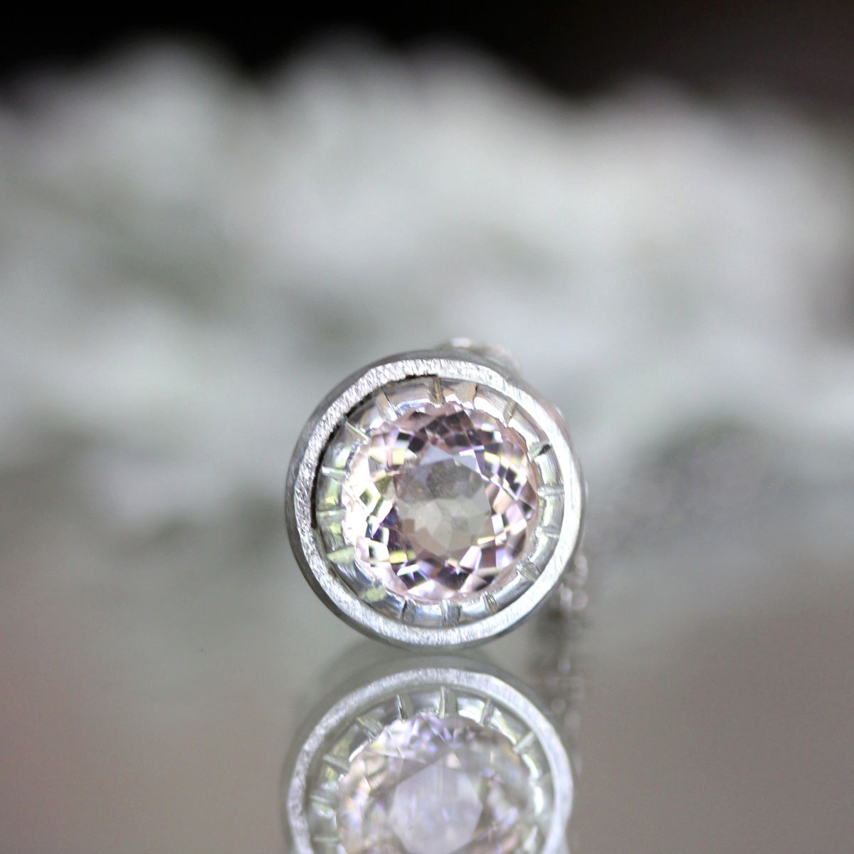 Morganite Halo Necklace In No Nickel / Nickel Free Sterling Silver (A) - Ready To Ships