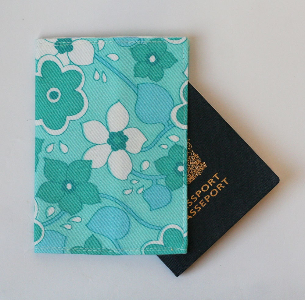 Passport Cover, Fabric Passport Cover, Retro Green Floral, Handmade Accessories by Knotted Nest