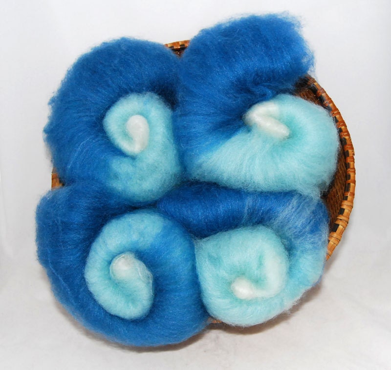 BFL/Silk Blue Aqua White Batts - 5-1/2 ounces
