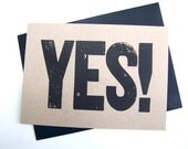 CARD / small print - YES black letterpress print on kraft - 5x7