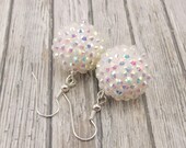 Disco Ball Earrings - Snowball - Irridescent White